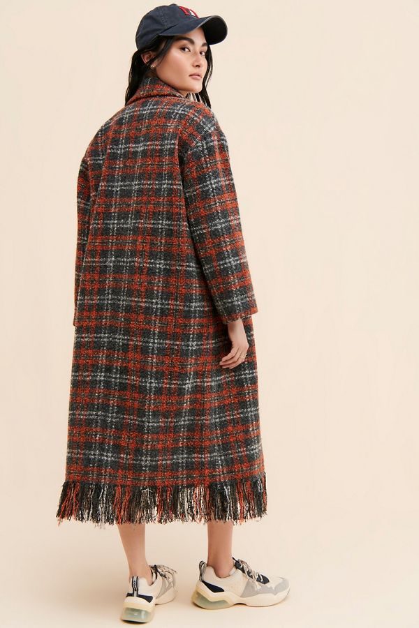 Slide View: 2: The Korner Plaid Fringe Coat