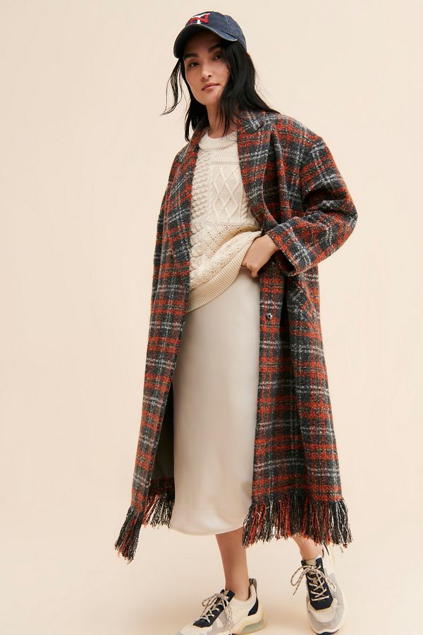 Slide View: 4: The Korner Plaid Fringe Coat