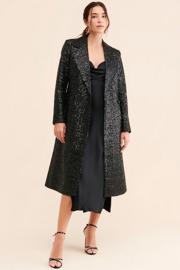 Slide View: 1: Avec Les Filles Sequin Embellished Overcoat