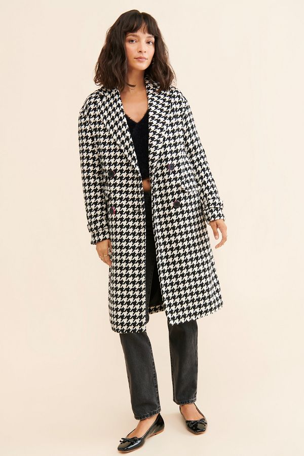 Slide View: 1: NVLT Houndstooth Double-Breasted Overcoat