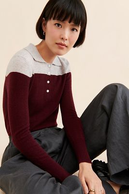 Pure Cashmere Two Toned Polo Cashmere Sweater