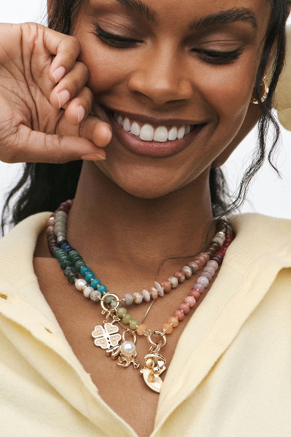 Slide View: 1: Rainbow Stone Charm Necklace