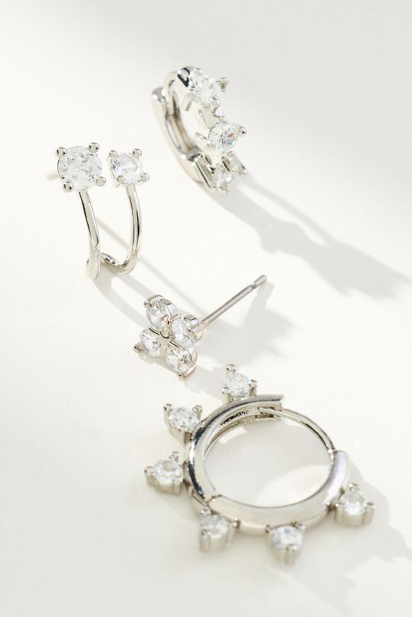 Slide View: 2: Delicate Crystal Huggie Hoop Earrings, Set of 4