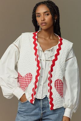 Gilet Trapuntato Bianco Piatto con Toppa a Cuore