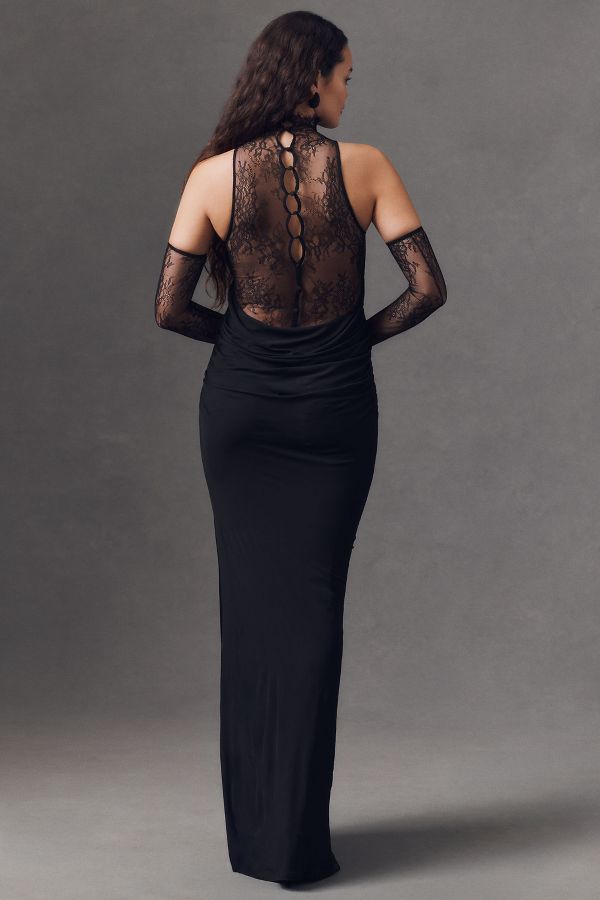 Slide View: 7: De La Vali Amaryllis Plunge Cowl-Neck Maxi Dress