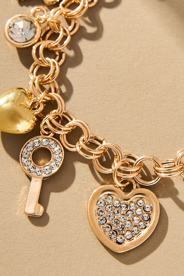 Slide View: 2: Heart Key Charm Bracelet