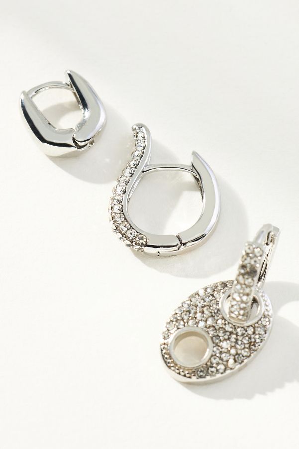 Slide View: 2: Pavé Huggie Earrings, Set of 3