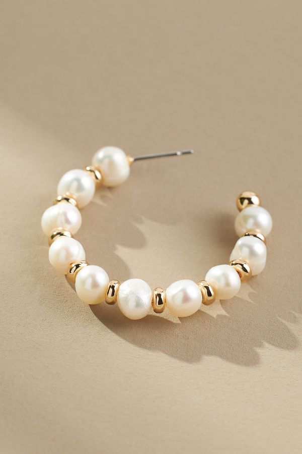 Slide View: 2: Pearl Hoop Earrings