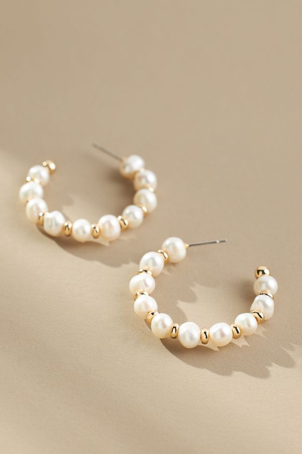 Slide View: 1: Pearl Hoop Earrings