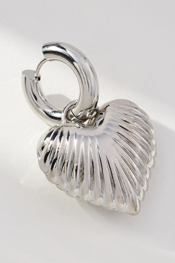 Slide View: 2: Ribbed Heart Charm Huggie Earrings