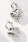 Thumbnail View 1: Ribbed Heart Charm Huggie Earrings