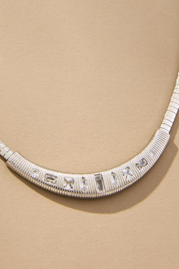 Slide View: 2: Crystal Ribbed Snake Chain Collar Necklace