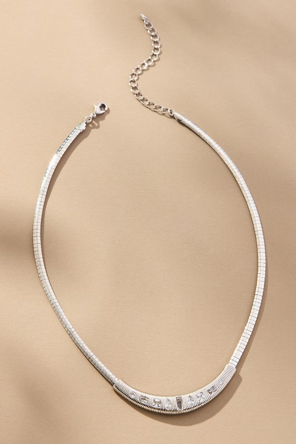 Slide View: 1: Crystal Ribbed Snake Chain Collar Necklace