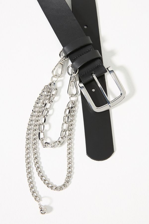 Slide View: 2: Belt Loop Chain Leather Belt