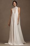 Thumbnail View 1: OUMA Thierry High-Neck French Lace & Bias-Cut Satin Wedding Gown