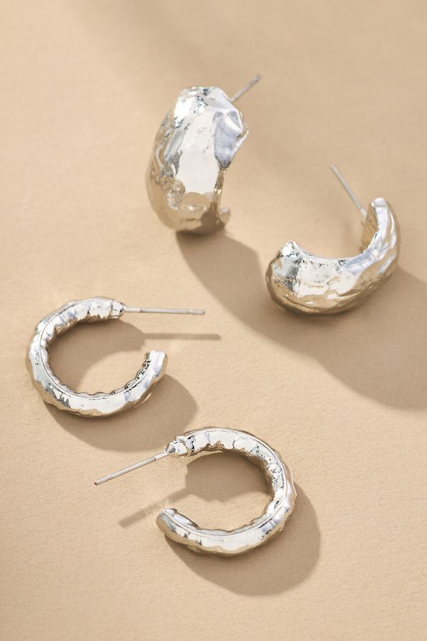 Slide View: 1: Molten Huggie Hoop Earrings, Set of 2