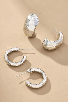 Molten Huggie Hoop Earrings, Set of 2