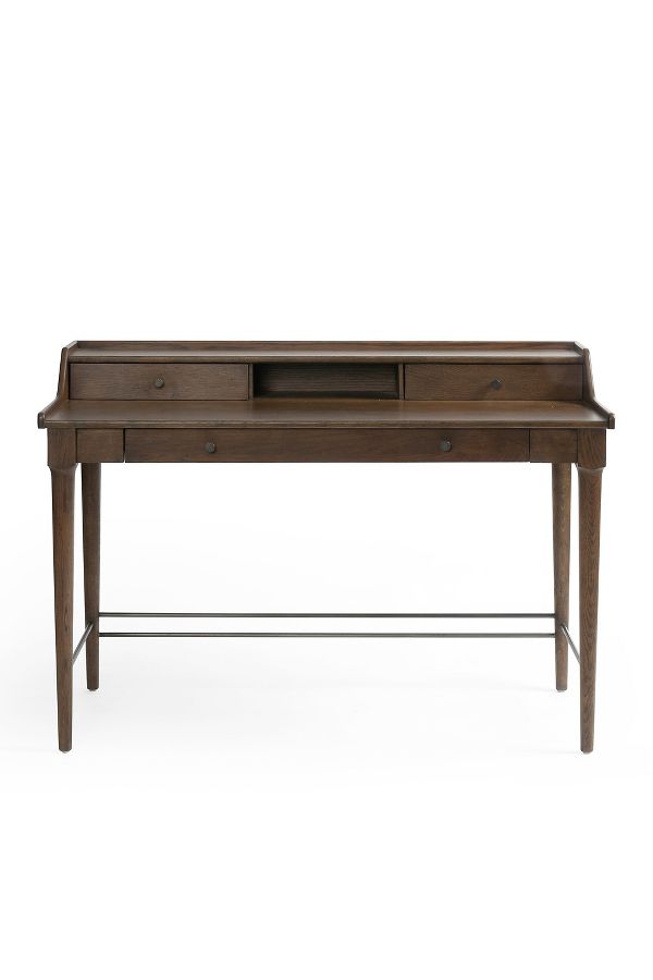 Slide View: 1: Moreau Oak Three-Drawer Writing Desk