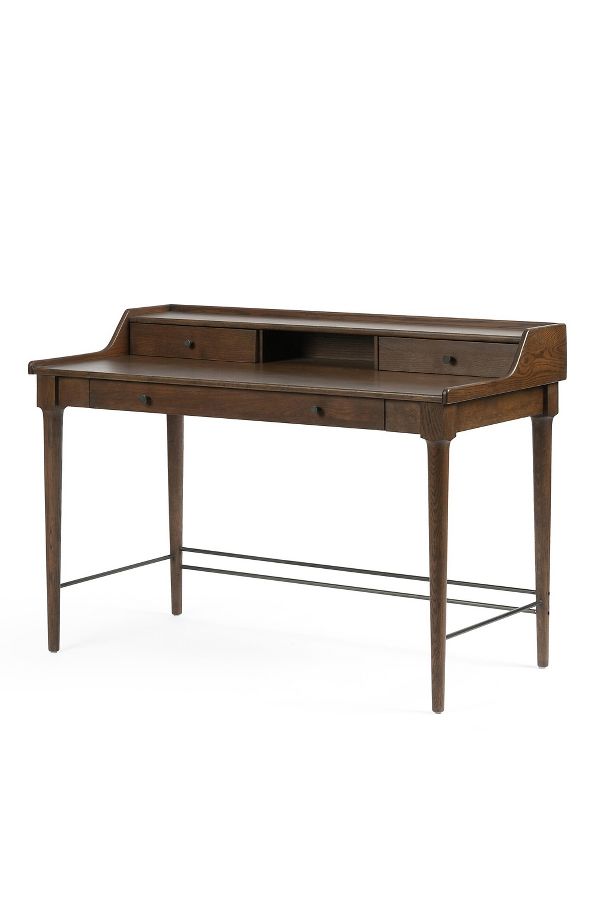 Slide View: 2: Moreau Oak Three-Drawer Writing Desk