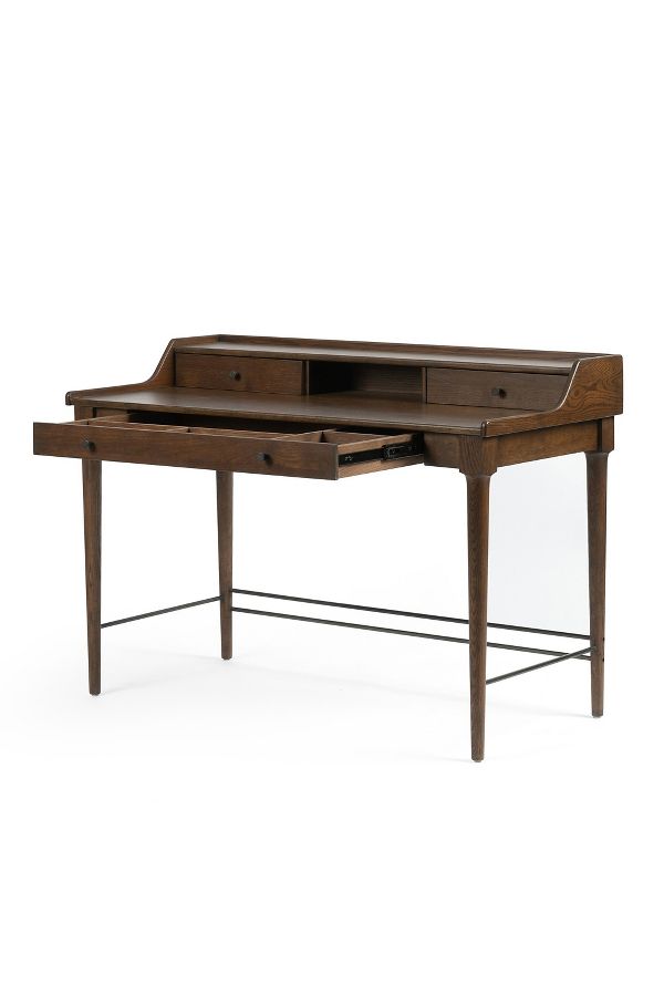 Slide View: 3: Moreau Oak Three-Drawer Writing Desk