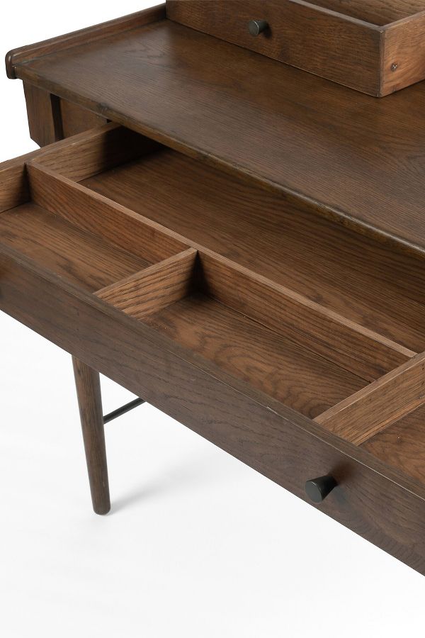 Slide View: 5: Moreau Oak Three-Drawer Writing Desk