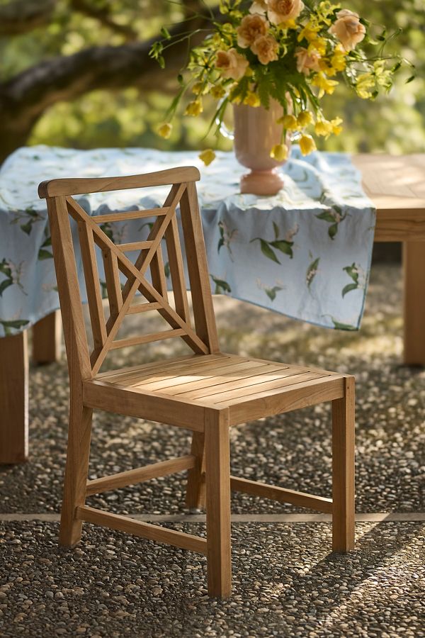 Slide View: 1: Fretwork Teak Side Chairs, Set of 2