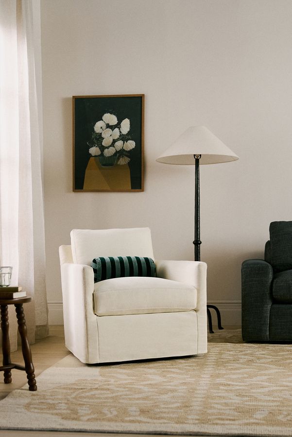 Slide View: 1: Blair Slipcover Swivel Chair