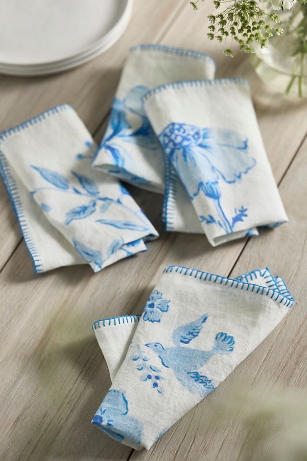 Slide View: 1: Delft Floral Napkins, Set of 4