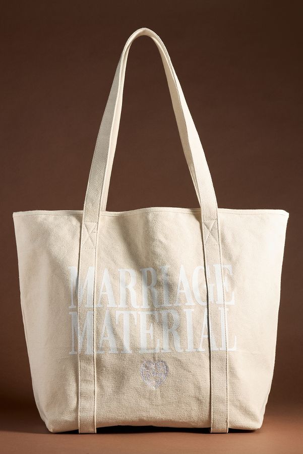 Slide View: 1: BRIDEMERCH Marriage Material Canvas Tote