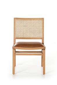 Slide View: 1: Sage Rustic Cane-Back Faux-Leather Dining Chair