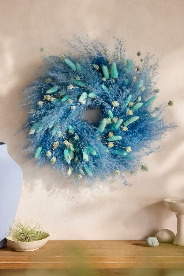 Slide View: 1: Dried Blue Cloud Wreath