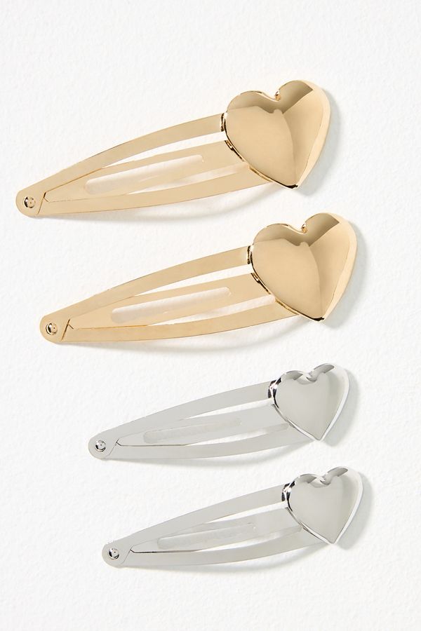 Slide View: 1: Metallic Heart Barrette Clips, Set of 4