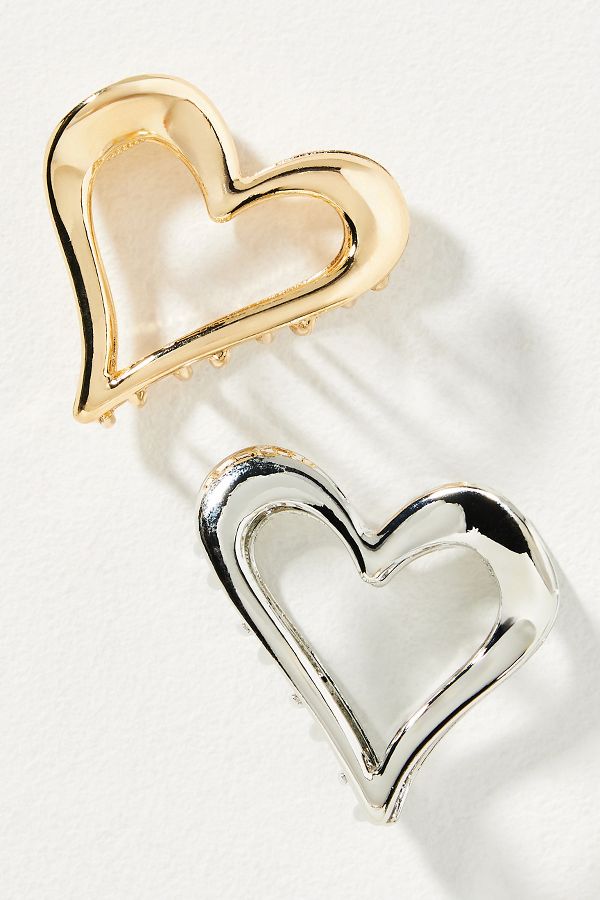 Slide View: 1: Metal Heart Hair Claw Clips, Set of 2