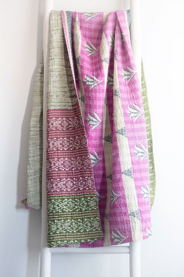 Slide View: 1: Roan Iris One-of-a-kind Kantha Quilted Throw Blanket No. 06818