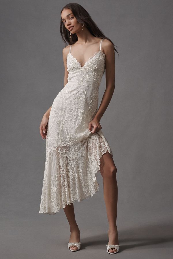 Slide View: 4: Liv Foster Elara Asymmetrical Embroidered Lace Midi Dress