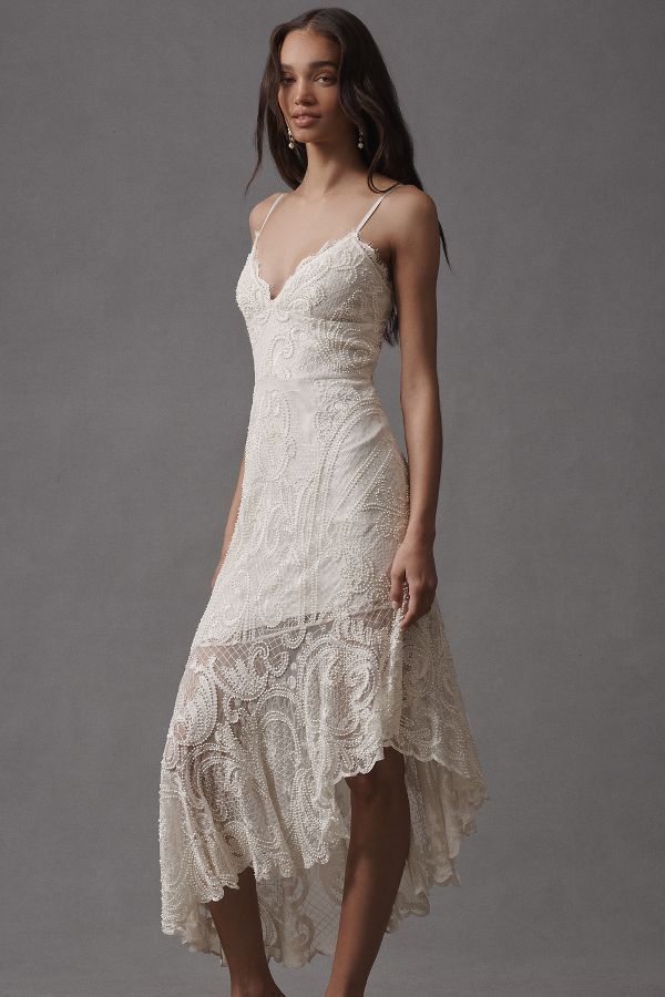 Slide View: 1: Liv Foster Elara Asymmetrical Embroidered Lace Midi Dress