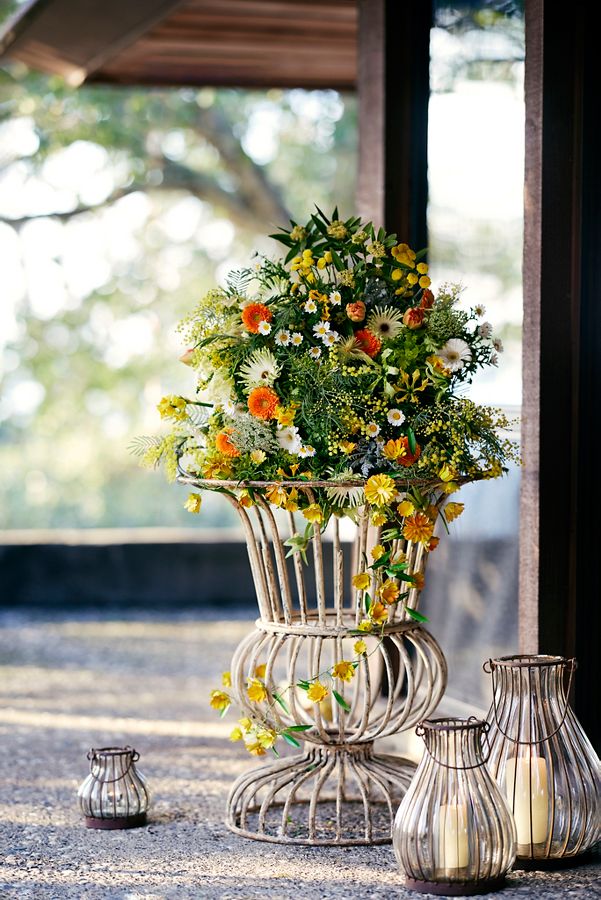 Slide View: 5: Striped Iron + Glass Lantern