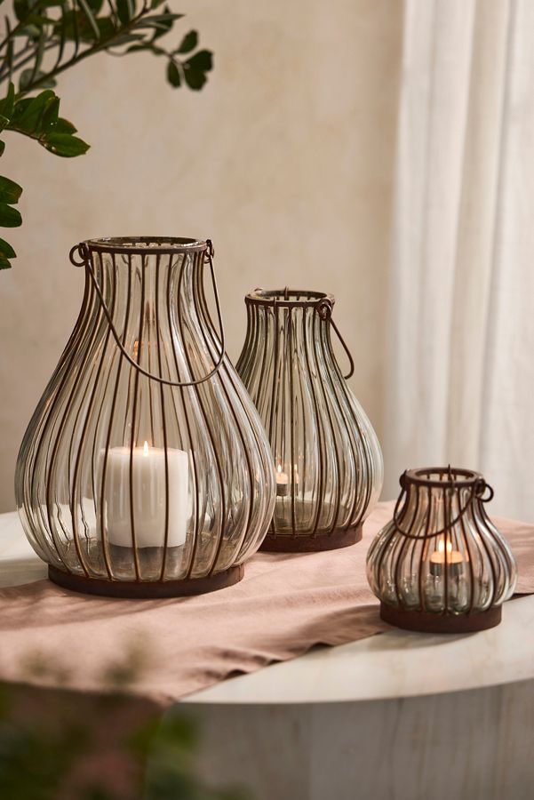 Slide View: 2: Striped Iron + Glass Lantern