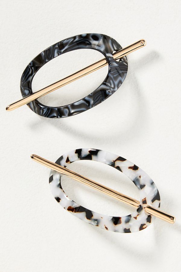 Slide View: 1: Oval Resin Hair Pins, Set of 2