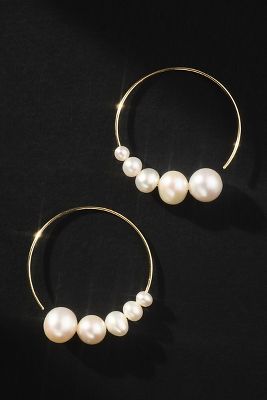 Saskia Diez Drop Pearl Hoop Earrings