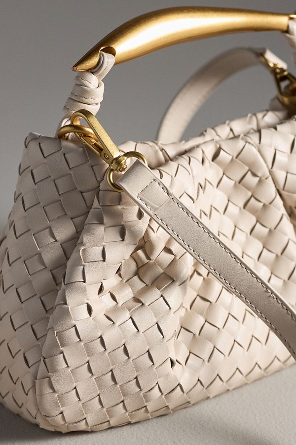 Slide View: 3: Asymmetrical Hardware Woven Satchel