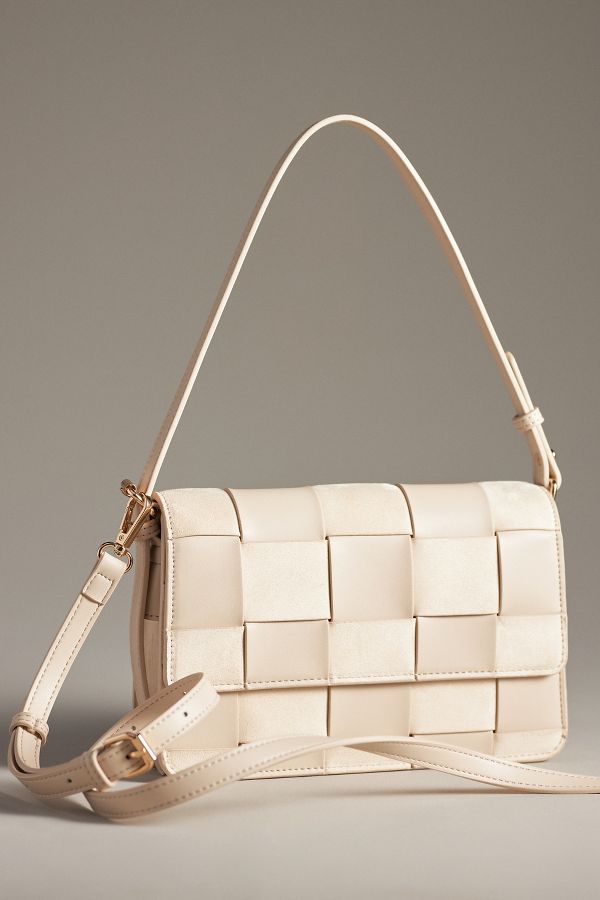 Slide View: 1: Faux-Suede Woven Shoulder Bag