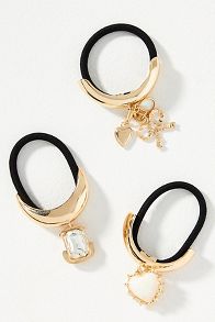 Slide View: 1: Crystal Charm Cuff Hair Ties, Set of 3