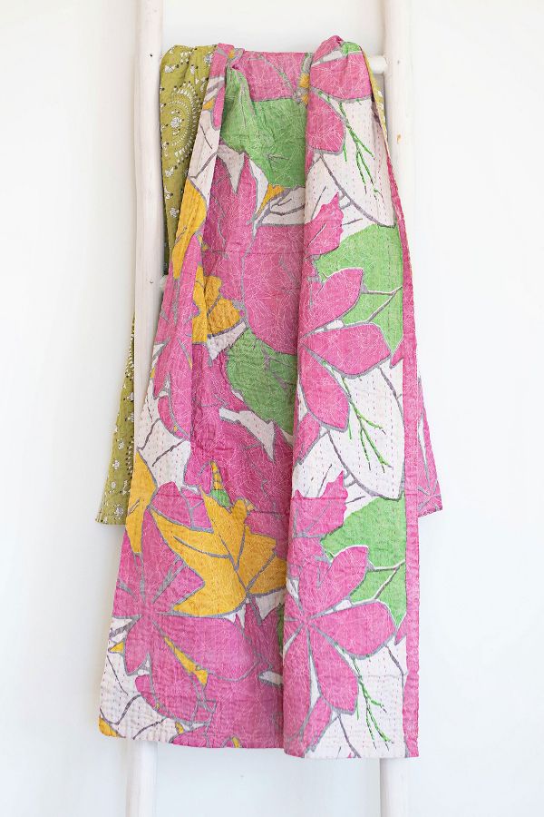 Slide View: 1: Roan Iris One-of-a-kind Kantha Quilted Throw Blanket No. 06854