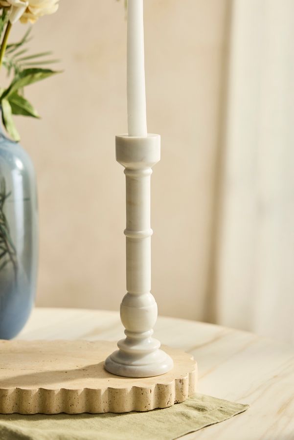 Slide View: 2: White Marble Taper Holder