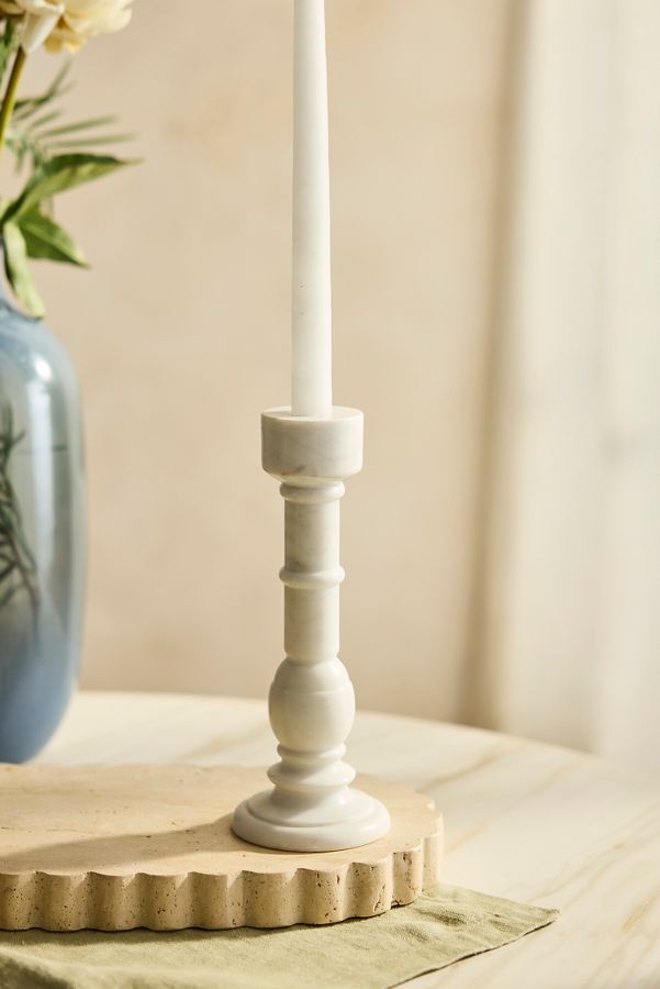 Slide View: 3: White Marble Taper Holder