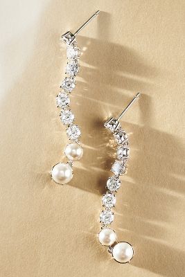 NADRI Pearl Tennis Linear Drop Earrings