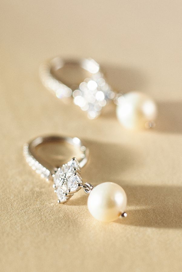 Slide View: 1: NADRI Pearl Drop Huggie Earrings