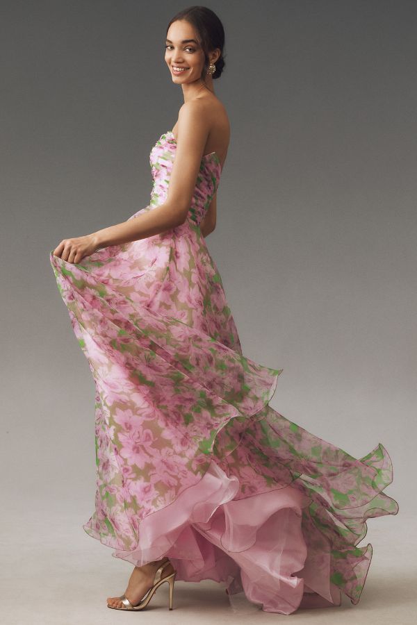 Slide View: 4: Mac Duggal Strapless Chiffon Maxi Dress