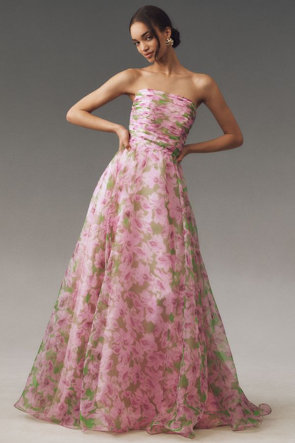 Slide View: 1: Mac Duggal Strapless Chiffon Maxi Dress